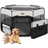 Akinerri dog playpen side panels emphasize sturdy mesh for safe containment