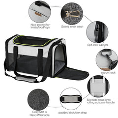 Akinerri pet carrier airline-approved for cabin travel and car-seat security.