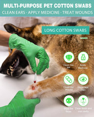 AkoSlale dog ear swabs close-up tips demonstrate lint-free, absorbent heads for debris pickup