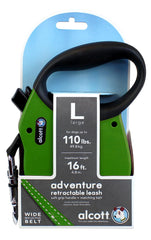 Alcott Adventure Retractable Leash soft grip handle enhances comfort on long hikes.