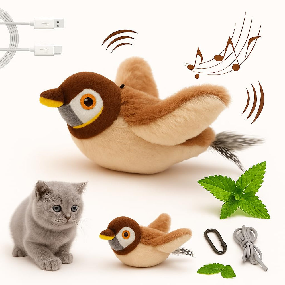 Aleena Flappy Bird Cat Toy interactive sparrow showing realistic flapping action for active play.