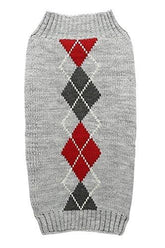 Alemon Grey Argyle Knit Pet Sweater front view keeps your dog warm during chilly walks.