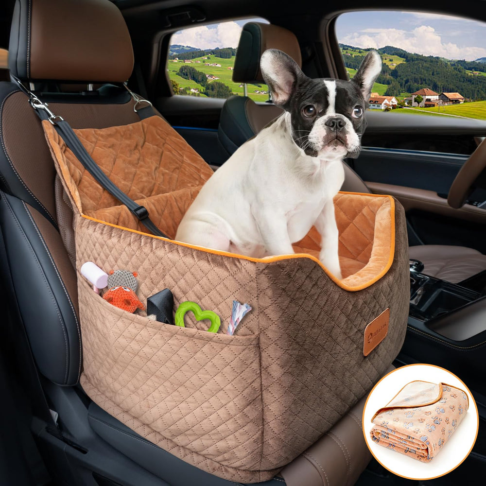 AlfaTok memory foam booster dog car seat elevated-view shows improved pet visibility and comfort
