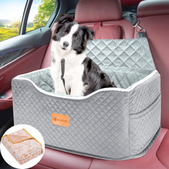 AlfaTok memory foam booster dog seat back view showing elevated position for better visibility and comfort
