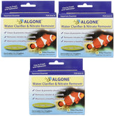 Algone water clarifier packaging shows 3-pack for clearer aquarium water