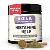 Alice & Eli Quercetin for Dogs bottle with dosing cup for easy allergy support.