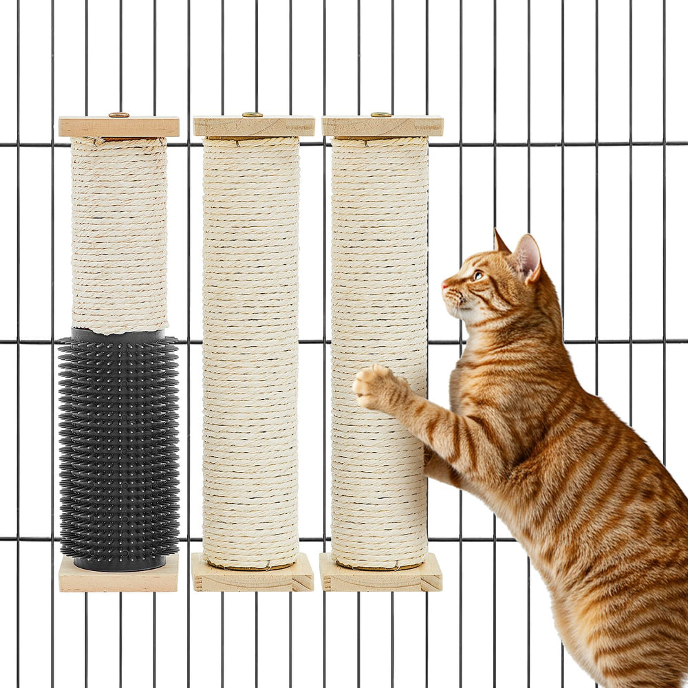 Aliceset 3-pack cat scratching posts inside cage provide claw sharpening and space-saving mounting.