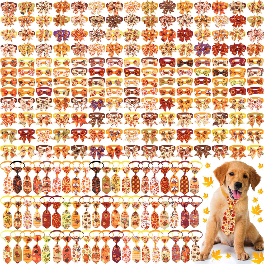 Aliceset Thanksgiving dog bows variety collection showing festive patterns for holiday outfits.