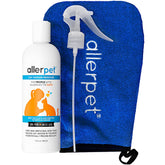 Allerpet bottle front label demonstrates a fragrance-free, pet-safe dander remover for cats.