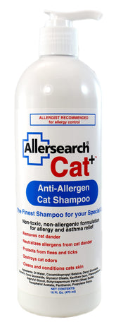 Allersearch Cat+ Anti-Allergen shampoo bottle front showing gentle cleanse and dander reduction