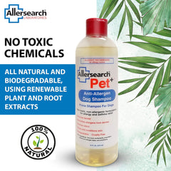 Allersearch Pet+ shampoo foaming lather demonstrates easy rinse-out and skin-friendly cleansing.