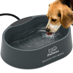 Alpcouts heated water bowl outdoor front view keeps water drinkable in winter.