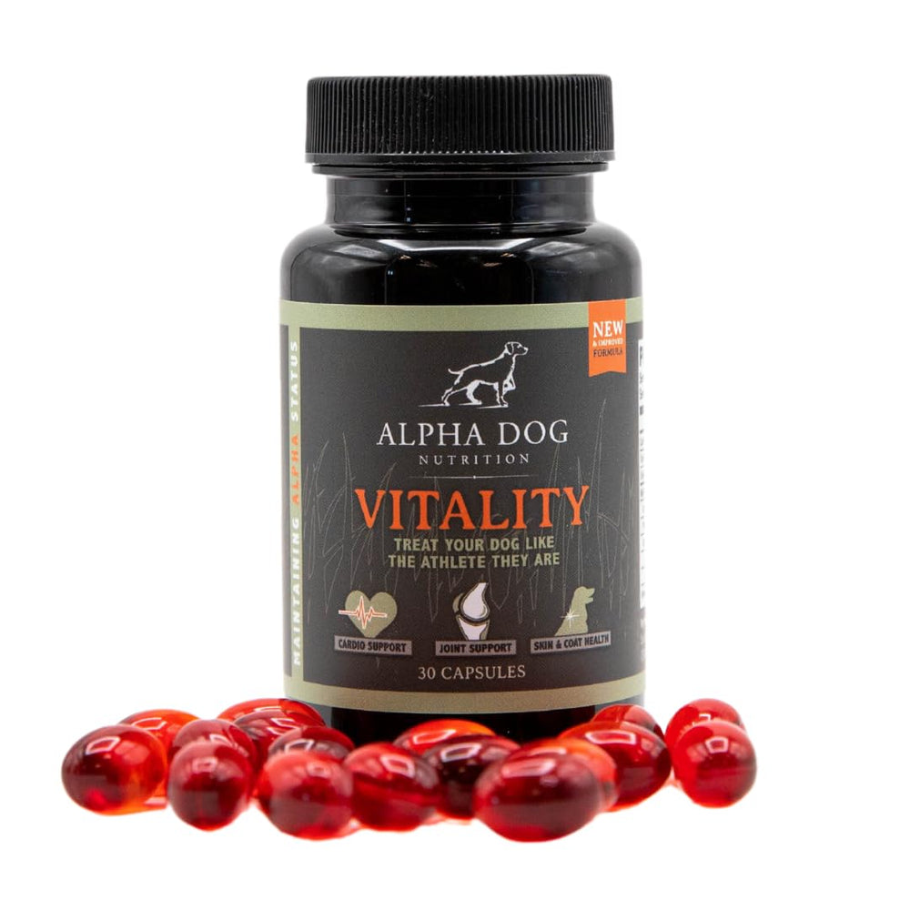 Alpha Dog Nutrition Vitality krill oil dog bottle for healthier skin