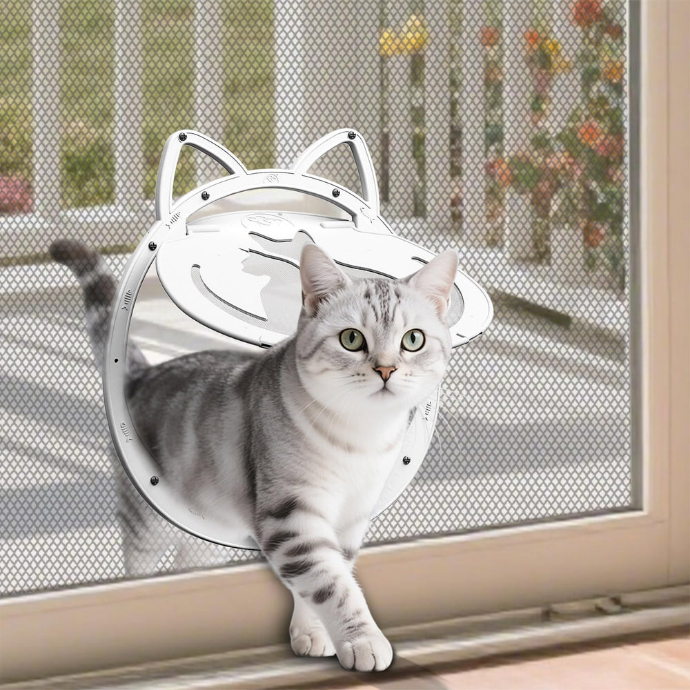 ALUMANI cat door features animal-shaped flap cutouts for decor and access