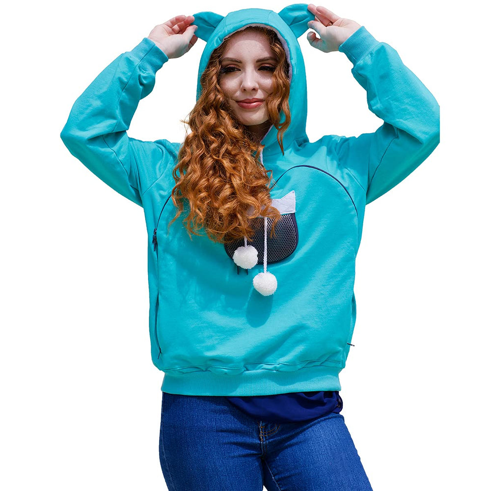ALYC hoodie pet holder front view with cat printing for cozy evenings