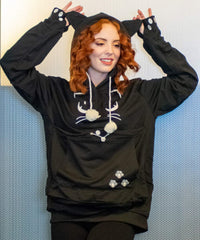 ALYC hoodie worn by model demonstrates hands-free pet carrying with comfortable fabric