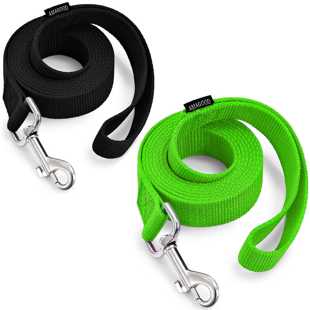 AMAGOOD 6ft dog leash pack in black and green for versatile walking.