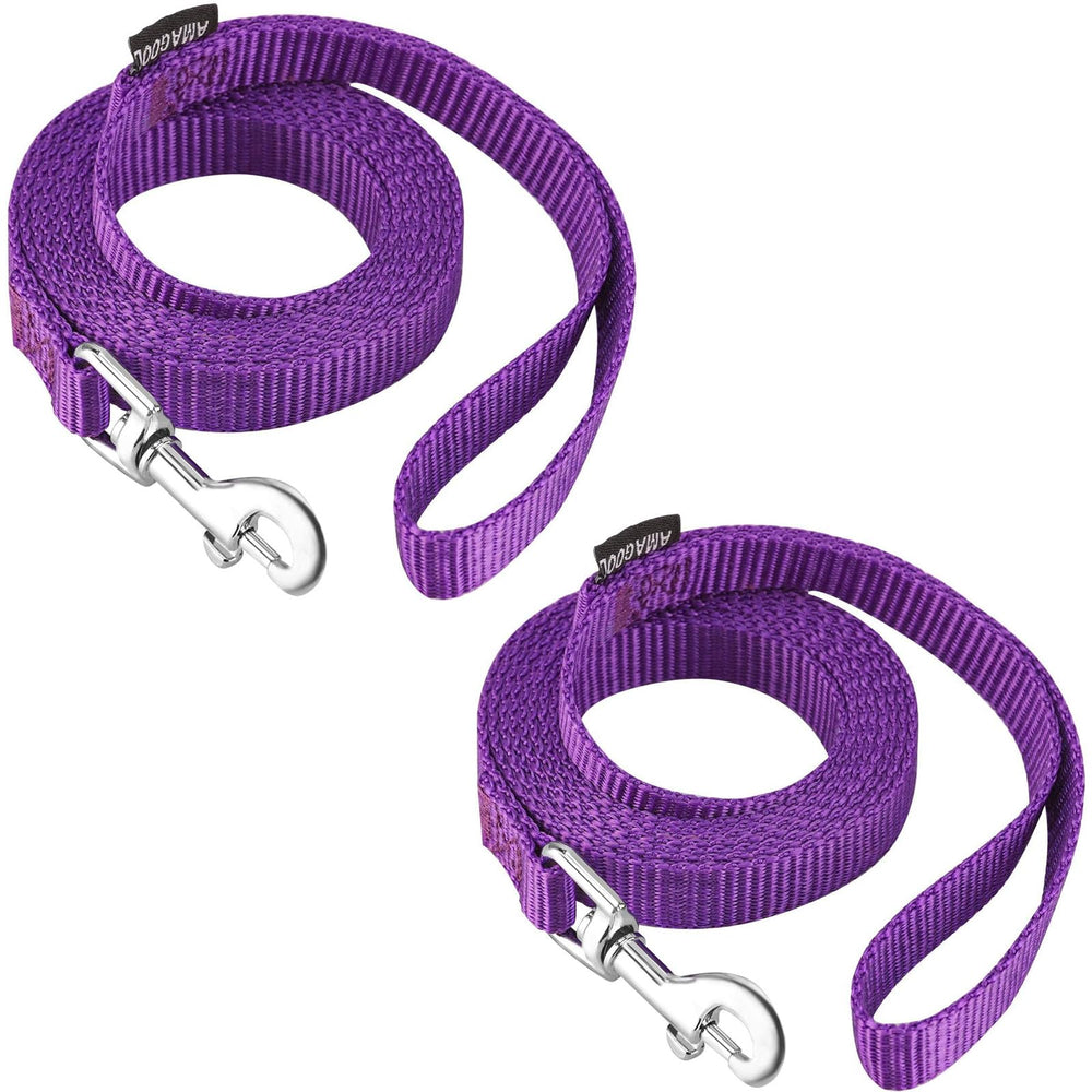 AMAGOOD 6 ft purple dog leash pack of 2 with easy collar hook for secure daily walks