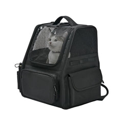 Amazon Basics pet backpack with ventilated mesh for airflow during travel.