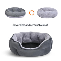Amazon Basics round dog bed in gray fabric adds stylish comfort for indoor pets.