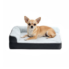 Amazon Basics washable L-shaped dog bed cover closeup highlights durable fabric for easy cleaning