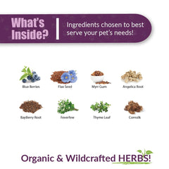 Amber NaturalZ Pet C&C Sinus Support herbal blend label showing blueberries and thyme.