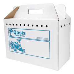 American Health Service disposable cardboard pet carrier case assembled for quick shelter transport.