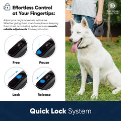 American Kennel Club retractable leash quick lock enables one handed adjustments