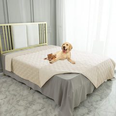 Ameritex waterproof blanket cover on a sofa protecting furniture from spills