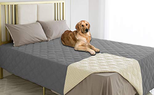 Ameritex waterproof dog bed cover with anti-slip back on sofa for furniture protection.