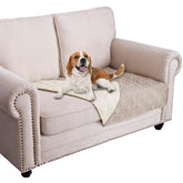Ameritex waterproof dog bed cover on sofa protects furniture from spills and pet messes.