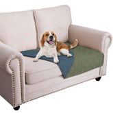 Ameritex waterproof dog bed cover on sofa protects against spills and pet messes.