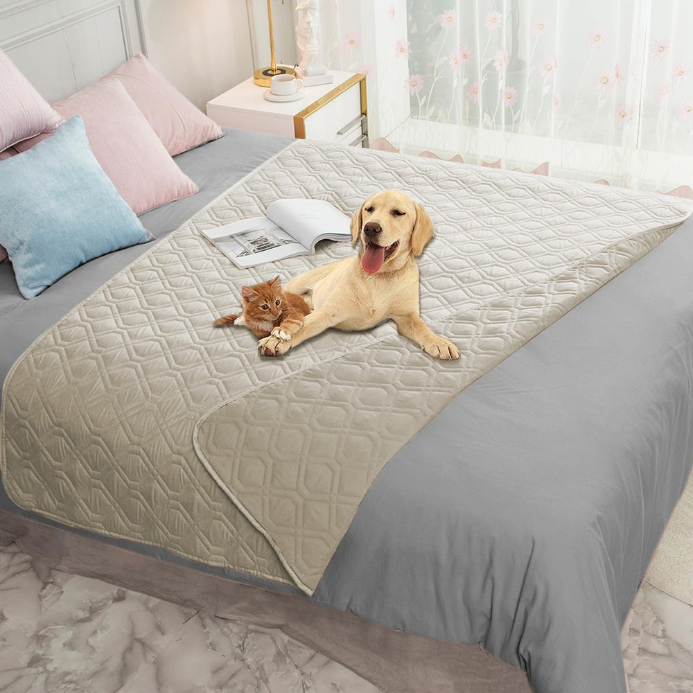 Ameritex waterproof dog bed cover on sofa protects furniture from spills