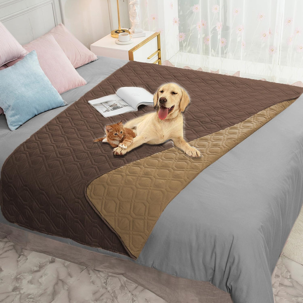 Ameritex waterproof dog bed cover on sofa showing protective layer against spills