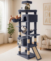 AMHANCIBLE heavy-duty cat tree top view shows spacious lounging perch for large cats.
