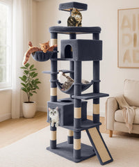 AMHANCIBLE heavy-duty cat tree top view shows spacious lounging perch for large cats.