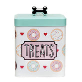 Amici Pet Barkers Dozen canister with doughnut decal keeps treats organized and visually appealing