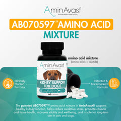 Patented AminAvast formula label highlights kidney health benefits for dogs.