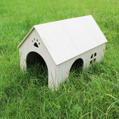 Amonk wooden housing shows durable poplar construction for a sturdy small-pet retreat