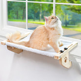 AMOSIJOY cat sill window perch wood frame demonstrates sturdy construction for large cats.