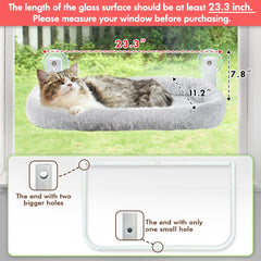 AMOSIJOY cordless cat window perch with four suction cups secures to glass.