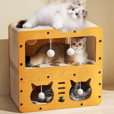 AMYESE Cat Scratcher Cardboard House front view offers a cozy two-floor lounge.