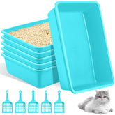 Amyhill 5pcs open cat litter box blue pan top view demonstrates easy-clean design