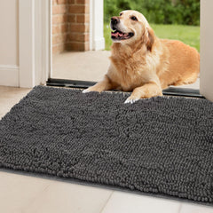 Amyracel Absorbent Dog Door Mat closeup of chenille fibers absorbing moisture for muddy paws