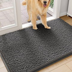 Amyracel dirt trapping door mat front view showcases plush chenille for muddy paws
