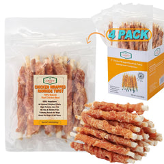 Amzey 24oz chicken wrapped rawhide twists front-of-bag view supports on-the-go rewards.