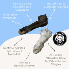 Ancestral Hunter rabbit feet size 4-5 inches demonstrates a naturally varied, satisfying chew.