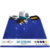 Andalus Brands Jumbo Cat Litter Mat blue top view showing large coverage reduces litter scatter
