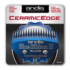 Andis Ceramic Edge Blue Ribbon II Blocking Blade closeup for ultra-fine precision during show-day grooming.