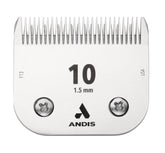 Andis Ceramic Edge blade closeup, size 10, precise trimming for paws, face, and tail.